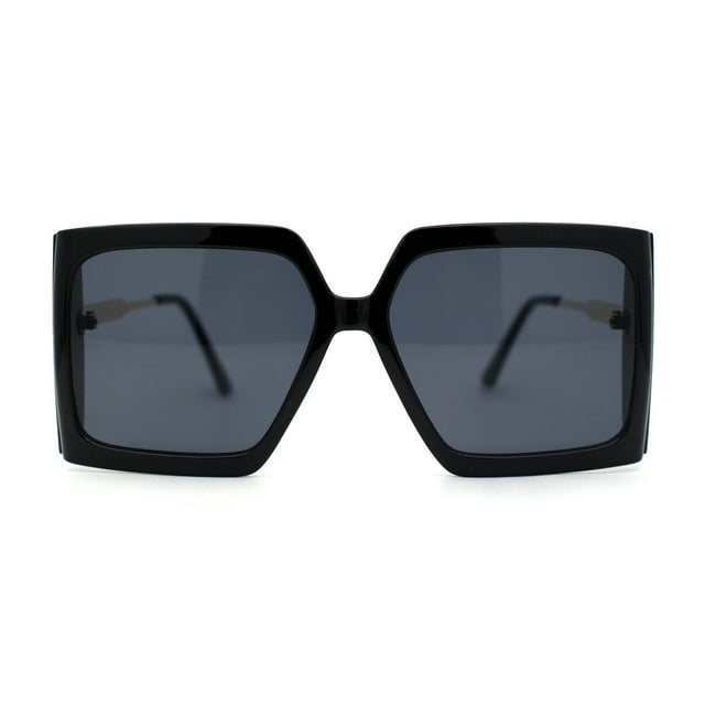 Lunettes de Soleil Rectangulaires Surdimensionnées pour Femmes avec Papillon, Créateur de Mode, Tout Noir