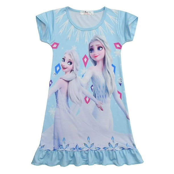 Frozen Princess Elsa Print T-shirt Dress Girls Casual Nightdress ...