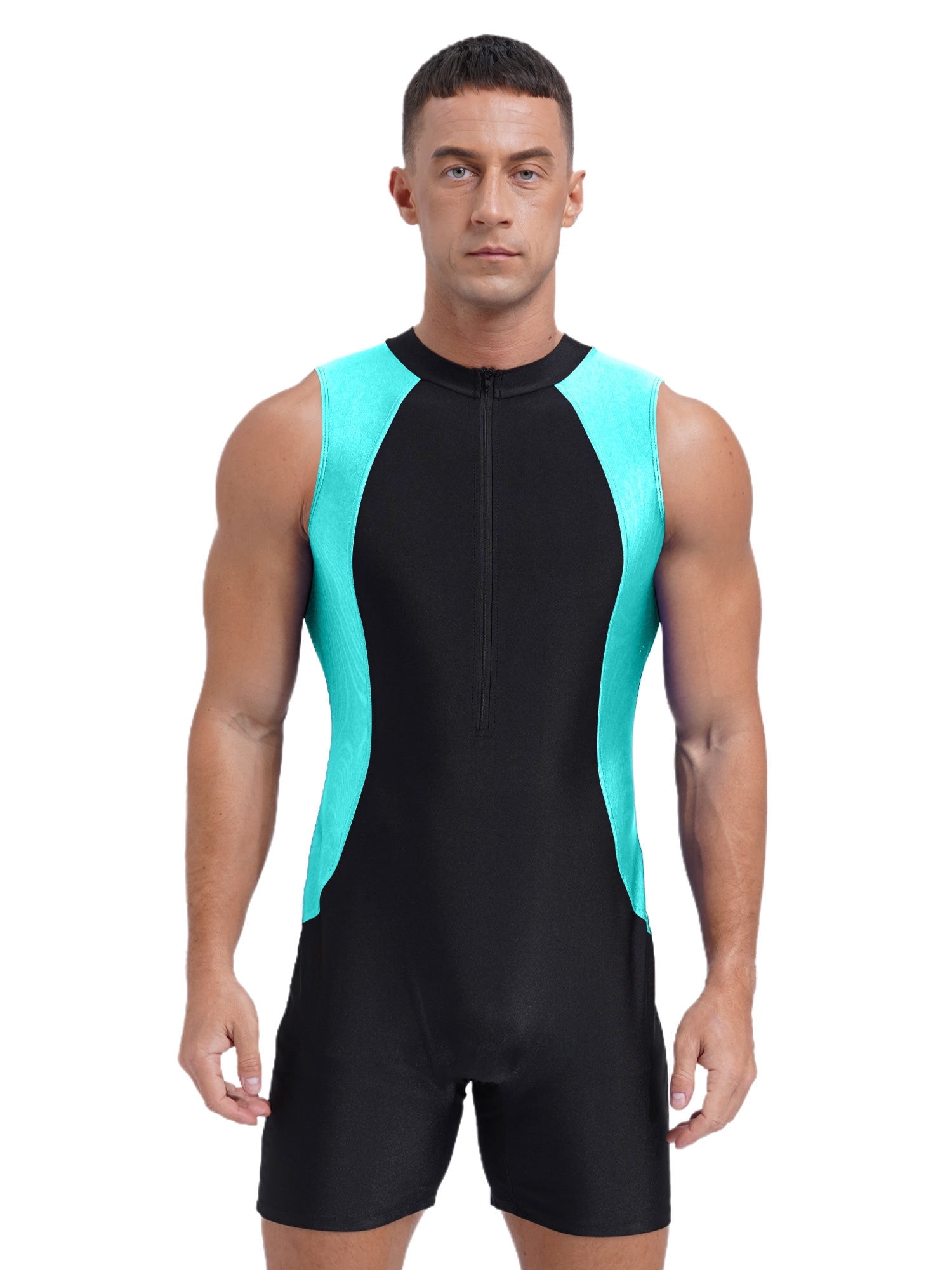 Moggemol Mens Sleeveless One piece Swimsuit Front Zipper Rash