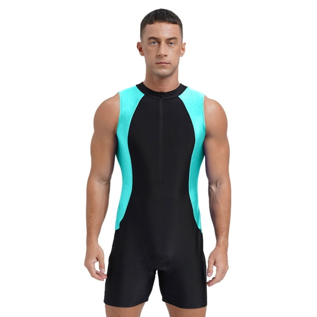 YONGHS Men's One Piece Swimsuit Bathing Training Suit Sleeveless Swim Bodysuit Rash Guard Wetsuit Mint Green L