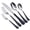 Black, variant on 20-piece cutlery set, made of 18/0 stainless steel, serving 4, includes knife, fork, and spoon, mirror polished, dishwasher safe.