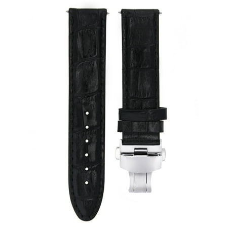 18MM LEATHER WATCH STRAP BAND CLASP FOR OMEGA SEAMASTER, SPEEDMASTER MOON BLACK