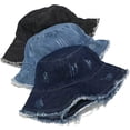 thumbnail image 5 of CoCopeaunt Sun Protection Sun Hat for Women Men Wide Brim Denim Bucket Hat Fashion Cuff Caps Comfy Outdoor, 5 of 6