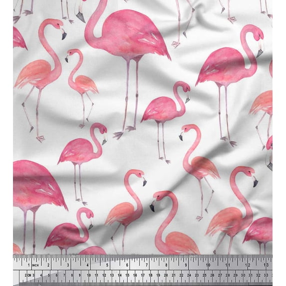 Soimoi Cotton Voile Fabric Flamingo Bird Print Sewing Fabric Yard 42 Inch Wide