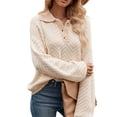 thumbnail image 4 of Arvbitana Women Stripe Knit Sweater Turn-Down Collar Buttons Pullovers Long Sleeve Loose Jumpers Fall Casual Streetwear Tops, 4 of 7