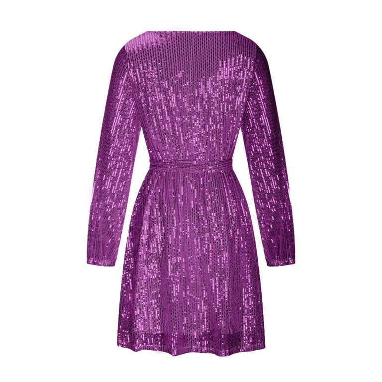 Lilgiuy Women's Trendy Crewneck Sequin Long Sleeve Solid Mini Dress Formal  Dress for Dance Performance - Walmart.com