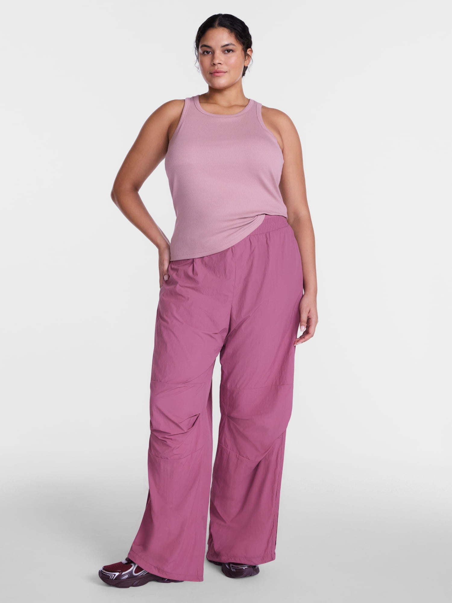 Avia Women's and Women's Plus Crinkle Pants with Pleated Knees, 28" Inseam, Sizes XS-4X