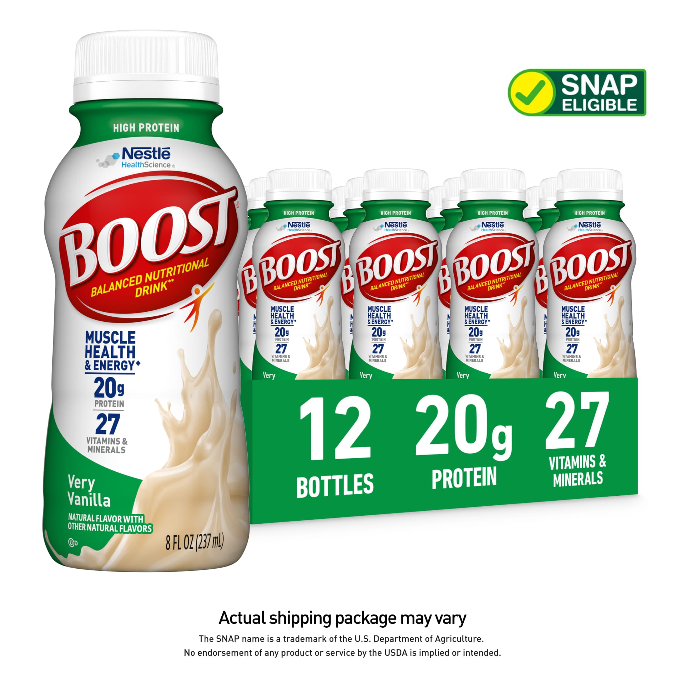 (2 pack) BOOST High Protein Nutritional Drink, Very Vanilla, 20 g Protein, 12 - 8 fl oz Bottles