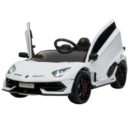 12V Kids Ride on Car, Licensed Aventador SVJ with Remote Control, Four Wheels Suspension, Openable Doors, Power Display,
