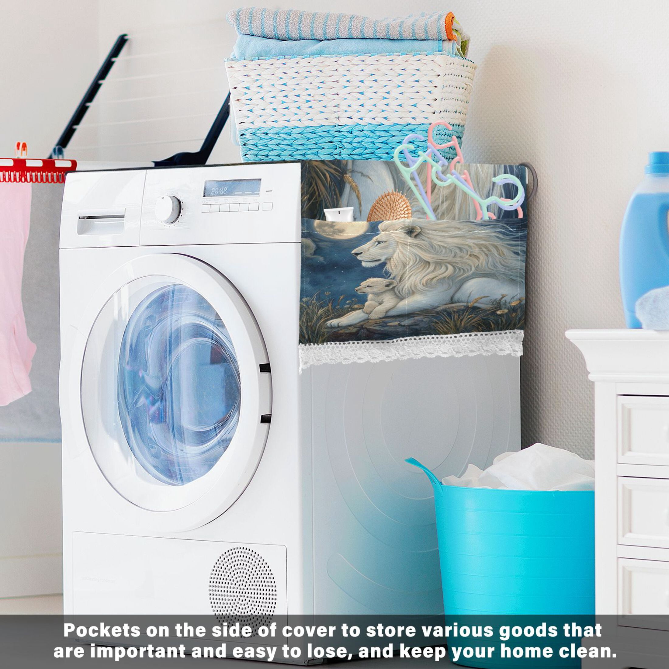 WOBOGO White Maned Lion Washing Machine Cloth Dryer Refrigerator Top Cover Protective Non-Slip Mat For Kitchen Laundry