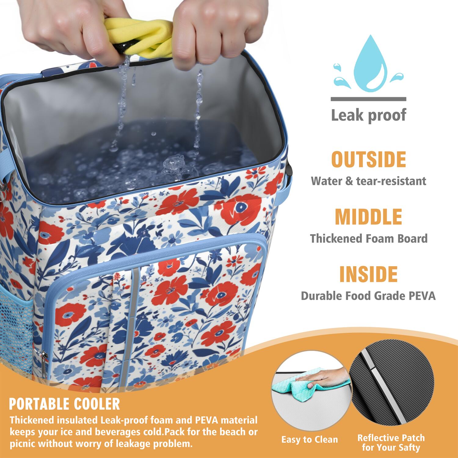 Travel Cooler Bag - Pioneer Flower Camping Beer Cooler Backpack with Bottle Opener- Waterproof Insulated Picnic Backpacks - Cooler Bag for Beach