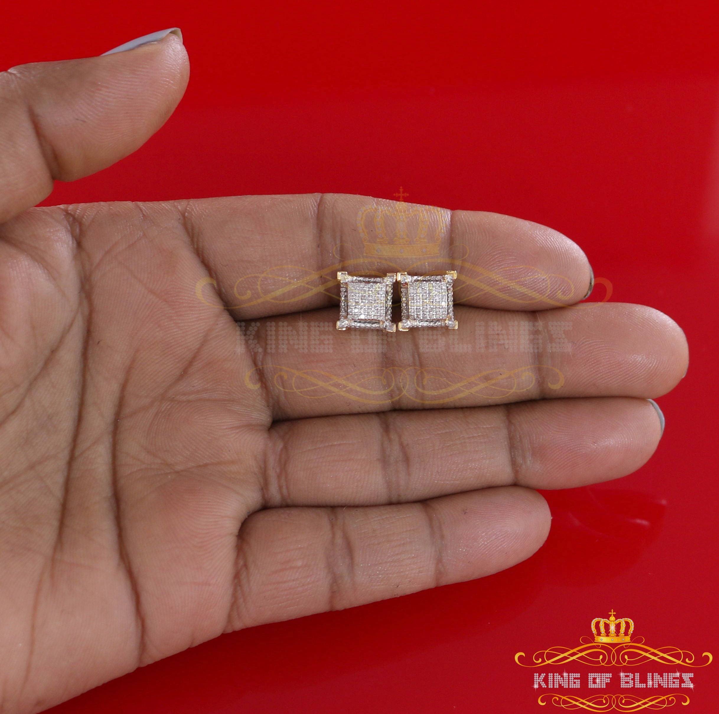 King of Bling's 10K Real Yellow Gold with 0.25CT Real Diamonds Men's/Women's stud Square Earring
