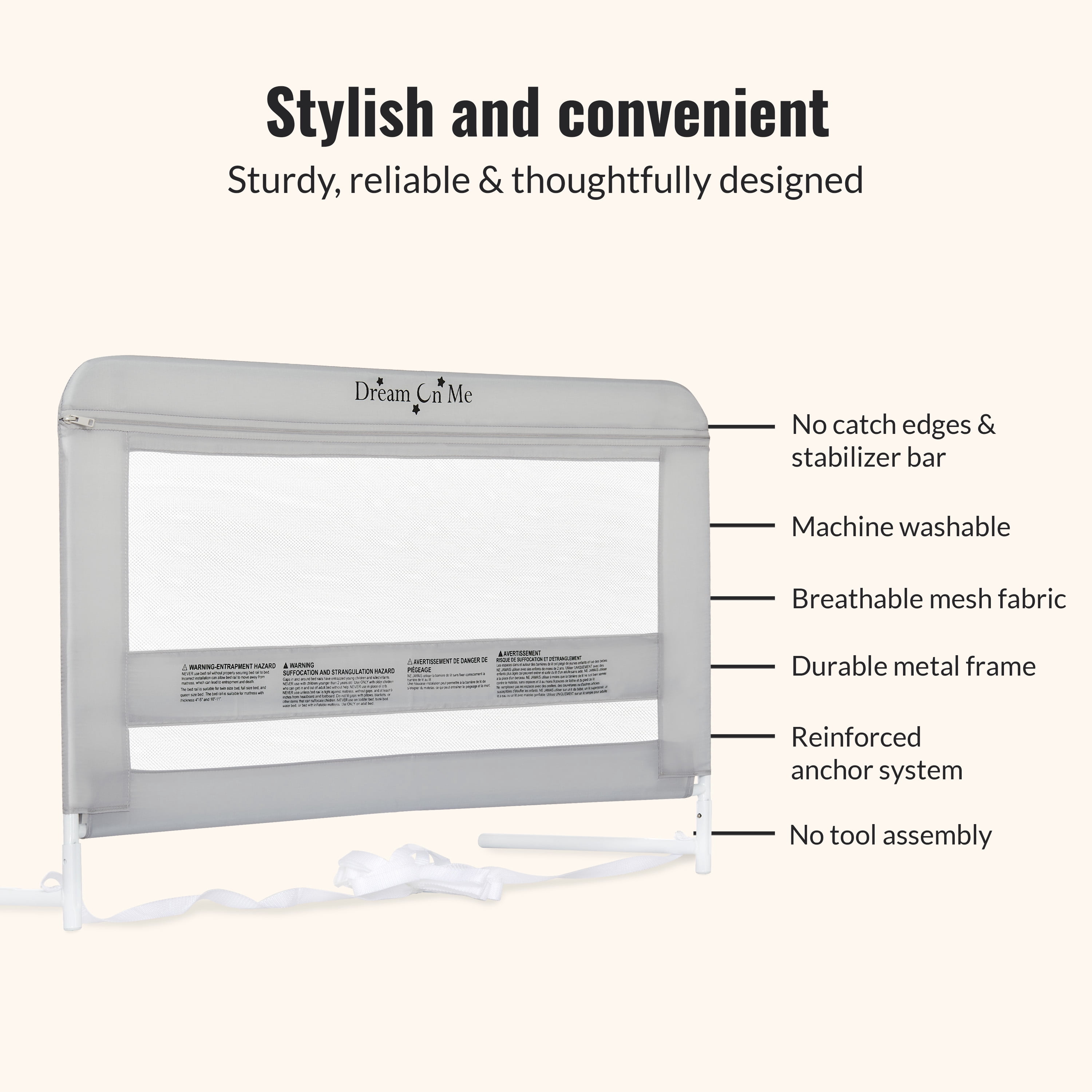 Dream On Me Lightweight Mesh Security Adjustable Bed Rail for Toddler in Gray, Fits for Twin, Full, Queen, Toddlers and Bunk Size Beds with a Mattress height less than 5" inches only.