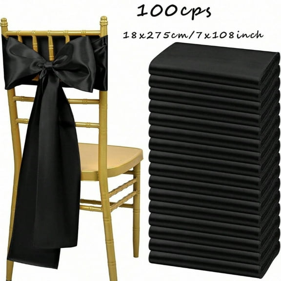 NTGFU 100 PCS Satin Chair Sashes Bows, Black Chair Ribbon Ties Back Sash Bow Chair Decorative for Wedding Birthday Banquet Party Hotel Event (7 x 108 Inch)