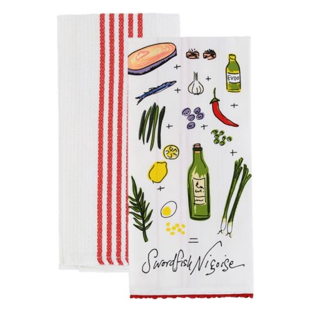 Rachael Ray Kitchen Dish Towel/Cloth (2 pk) - Use on Hands, Dry or Wet Messes/Spills - 100% Cotton - Includes Towel Decorated with Recipe & 1 Waffle Weave (Best Deviled Eggs Recipe Rachael Ray)