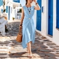 thumbnail image 5 of Admvng Women's Dress Sleeveless Round Neck Wrap Waist with Button Detail Asymmetrical Hem Casual Sundress, 5 of 8