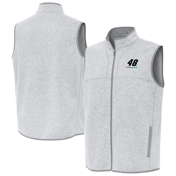 Men's-Antigua  Heather Gray Alex Bowman Fortune Full-Zip Vest