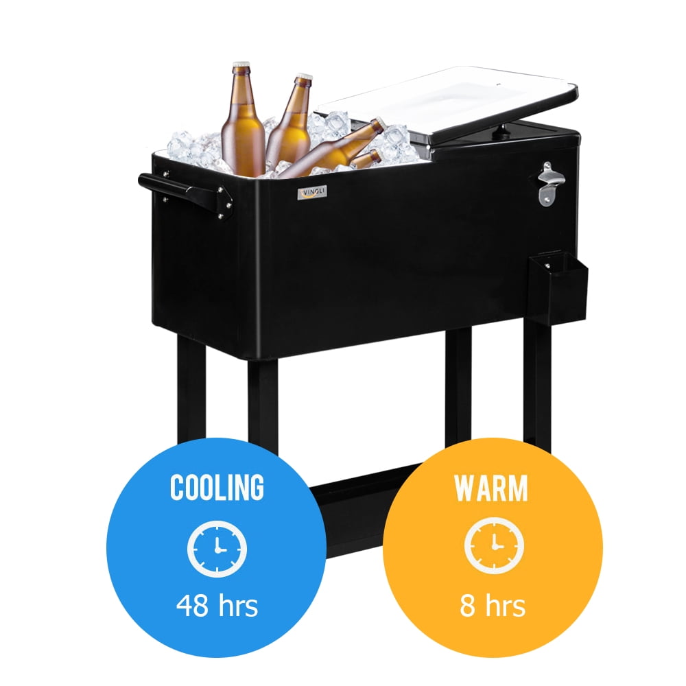 VINGLI 80 Quart Rolling Ice Chest, Steel Drink Cooler Cart for Patio Party Bar Beverage Pool with Bottle Opener, Shelf(Black)