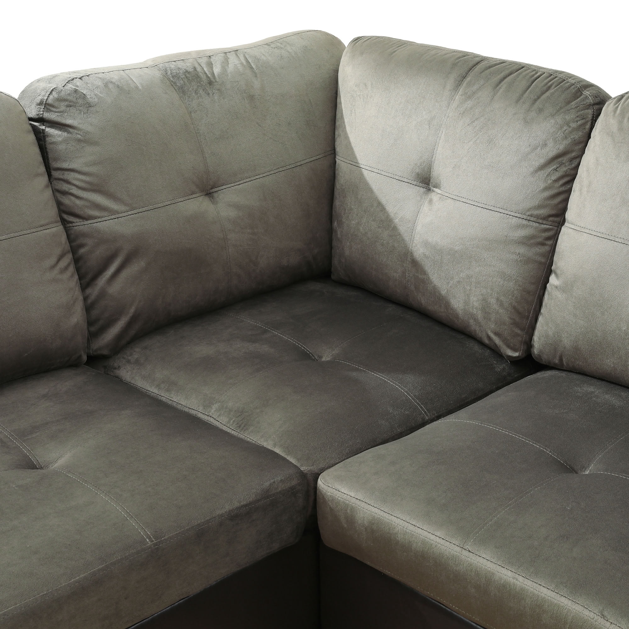 MAYEERTY L-Shaped Sectional Sofa, Flannel & Faux Leather Modular Couch with Chaise for Living Room Apartment, Taupe