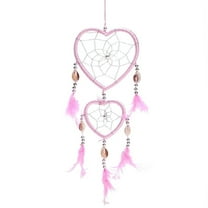 17" Traditional Pink Dream Catcher with Feathers Wall or Car Hanging Ornament Heart Shaped