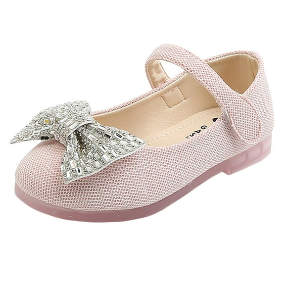 Zwiiyzr Toddler Girls Shoes 15 Months-7 Years Dress Shoes Flats Infant Kids Baby Soft Princess Butterfly Knot Leather Flat Shoes Pink