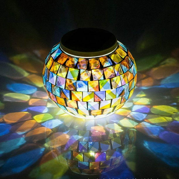 Color Changing Solar Powered Glass Ball, Matt Black Solar Powered Led Table Lamp