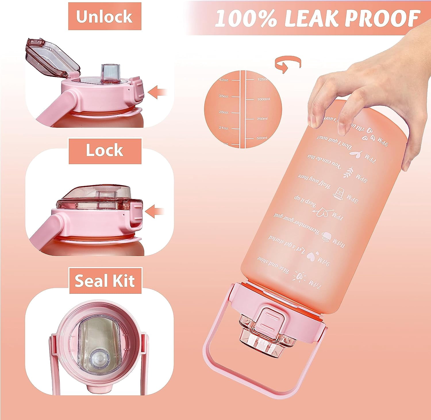 64 oz Water Bottle with Straw & Sleeve motivational BPA-free Half Gallon Water Bottle Holder with Strap Aesthetic Water Jugs for Drinking with Handle for Gym Women Men Flower