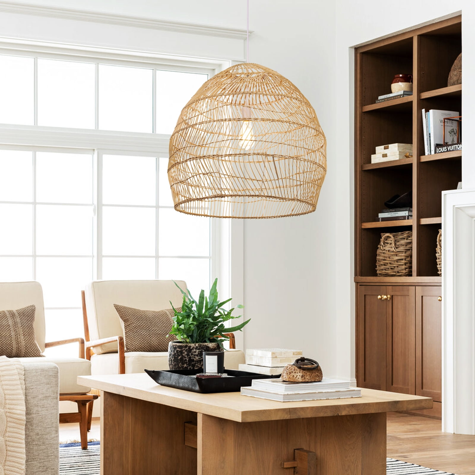 UEEYAC Boho Kitchen Island Lighting DIY Natural Rattan Chandelier Lamp Shades
