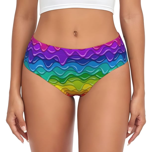 Balery Bright Rainbow Ropa Interior de Algodón para Mujer con Dibujo – Braguitas Cómodas y Elásticas, Estilo Clásico-Large