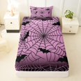 thumbnail image 3 of Feelyou Spooky Spider Web Twin Sheets, Halloween Bat Animal Bedding, Pink Black, 3 Pieces, 1 Flat Sheet, 1 Fitted Sheet and 1 Pillowcase, 3 of 5