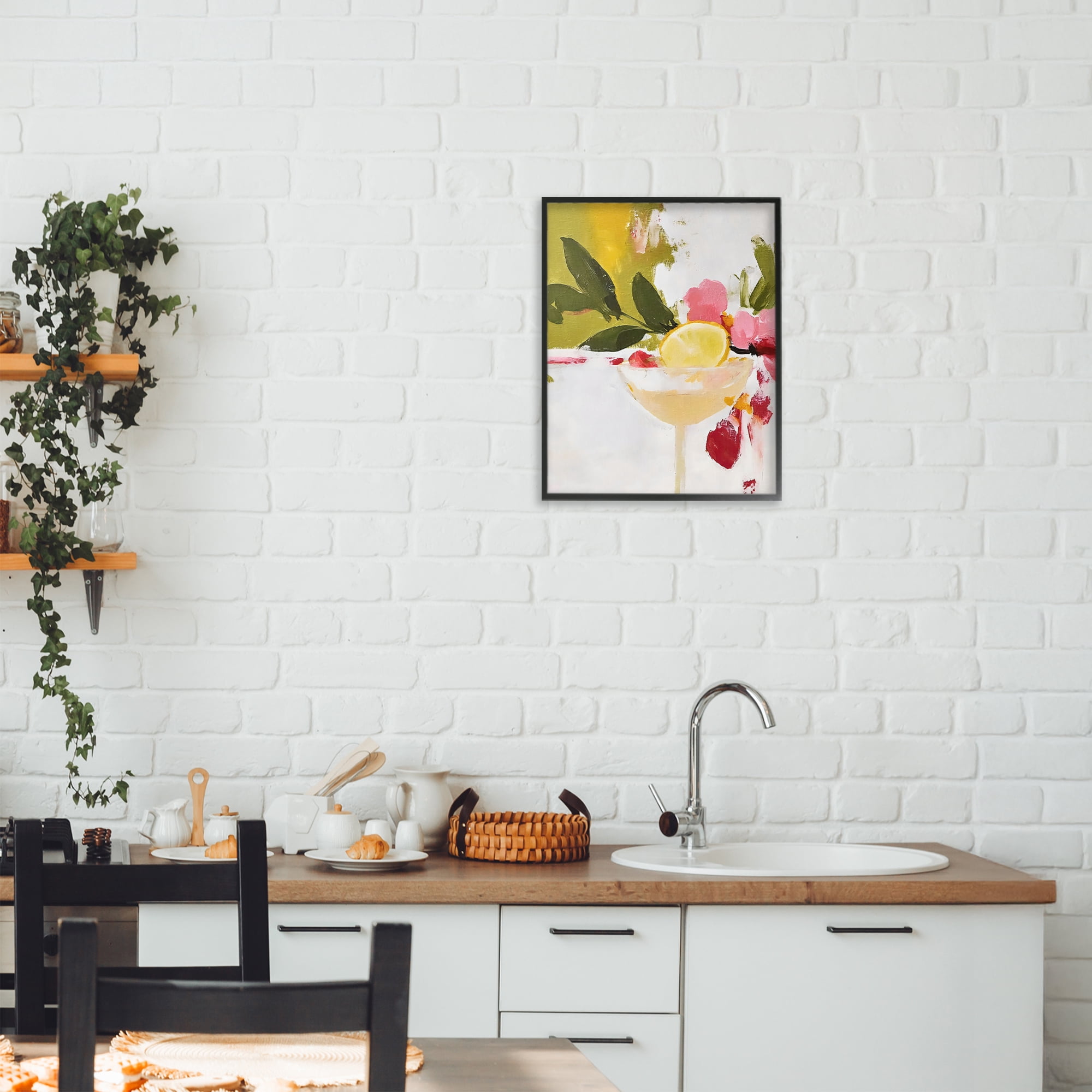 Stupell Industries Red & Pink with Lemons Black Framed Giclee Art, design by Riley B