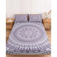 thumbnail image 2 of Queen Size Fitted Sheet Set - Purple Boho 3 Piece Bedding Sets 16" Deep Pocket Fitted Sheet with 2 Pillowcases, Mantoro Flower Modern Abstract Bohemian Floral Brushed Microfiber Hotel Bed Sheets, 2 of 9