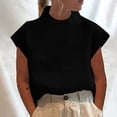 thumbnail image 2 of Women's Summer Short Sleeve High Neck Linen T-Shirt Tops Blouses Tees Solid Color Plain Casual Daily Wear Business Casual Work Office Vacation Outfits Fashion Essential Gift for Women, 2 of 9