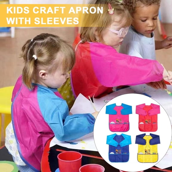 BAETEUY Kids Waterproof Art Apron with Long Sleeves Mess-Free User-friendly Versatile Painting Smock for Children
