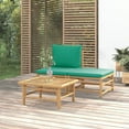 thumbnail image 1 of vidaXL 3 Piece Garden Lounge Set with Green Cushions Bamboo, 1 of 5