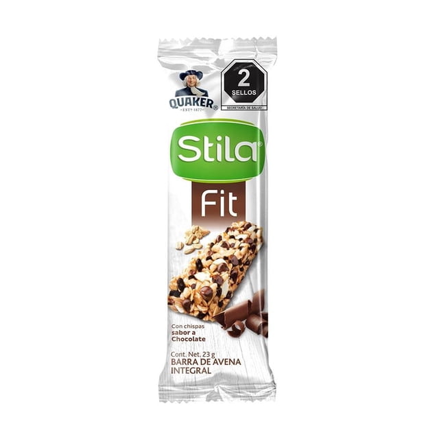 Barra de avena integral Quaker Stila fit con chispas sabor a chocolate 23 g