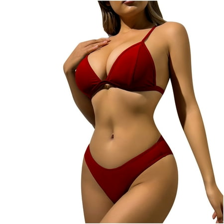 Women s Sexy Triangle Bikini Set High Waist Swimsuit Push Up Padded Bra Bathing Suit Two Piece Beachwear Red S
