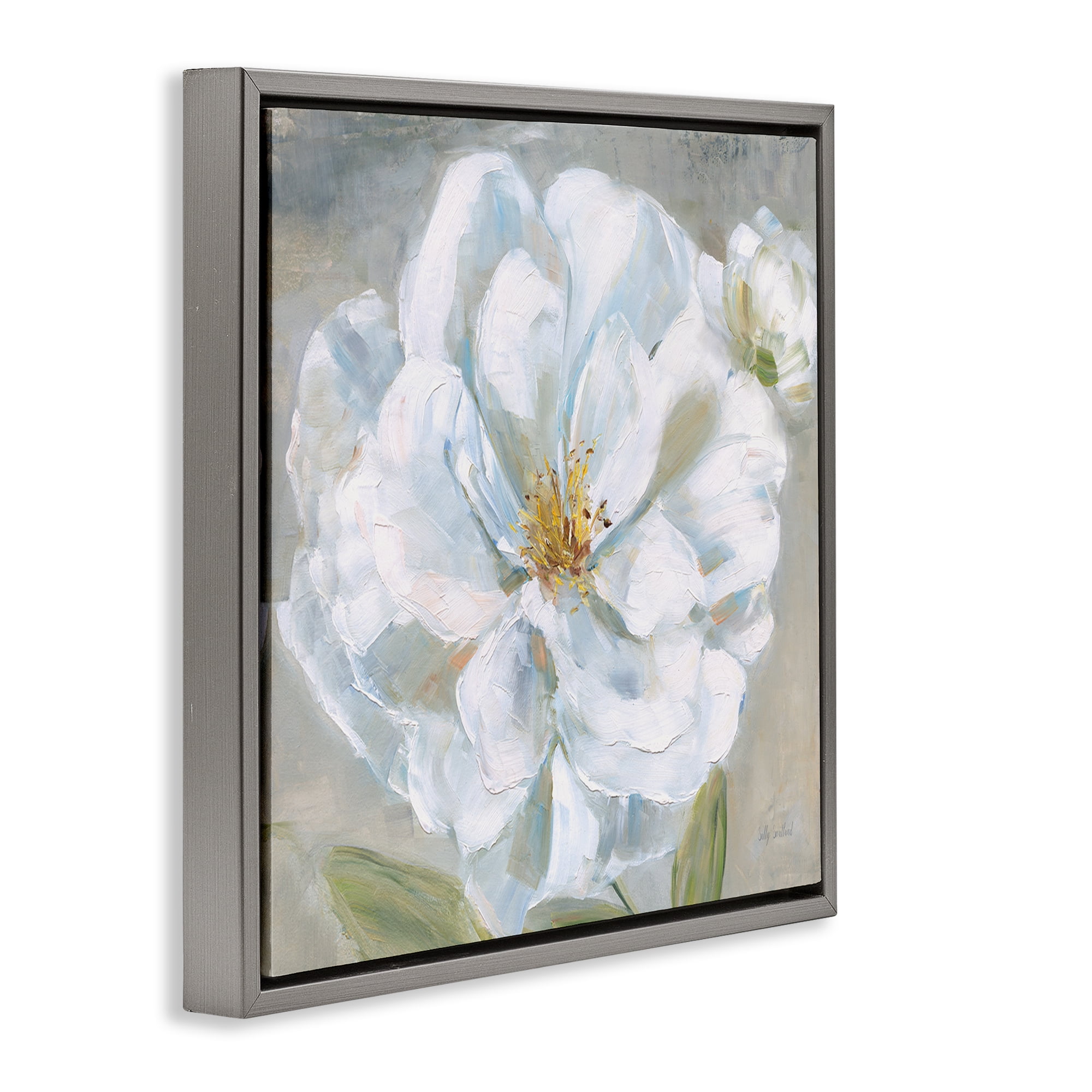 Stupell Industries Curling White Flower Petals Plants & Flowers Painting Gray Floater Framed Canvas Art Print Wall Art, 18 x 18