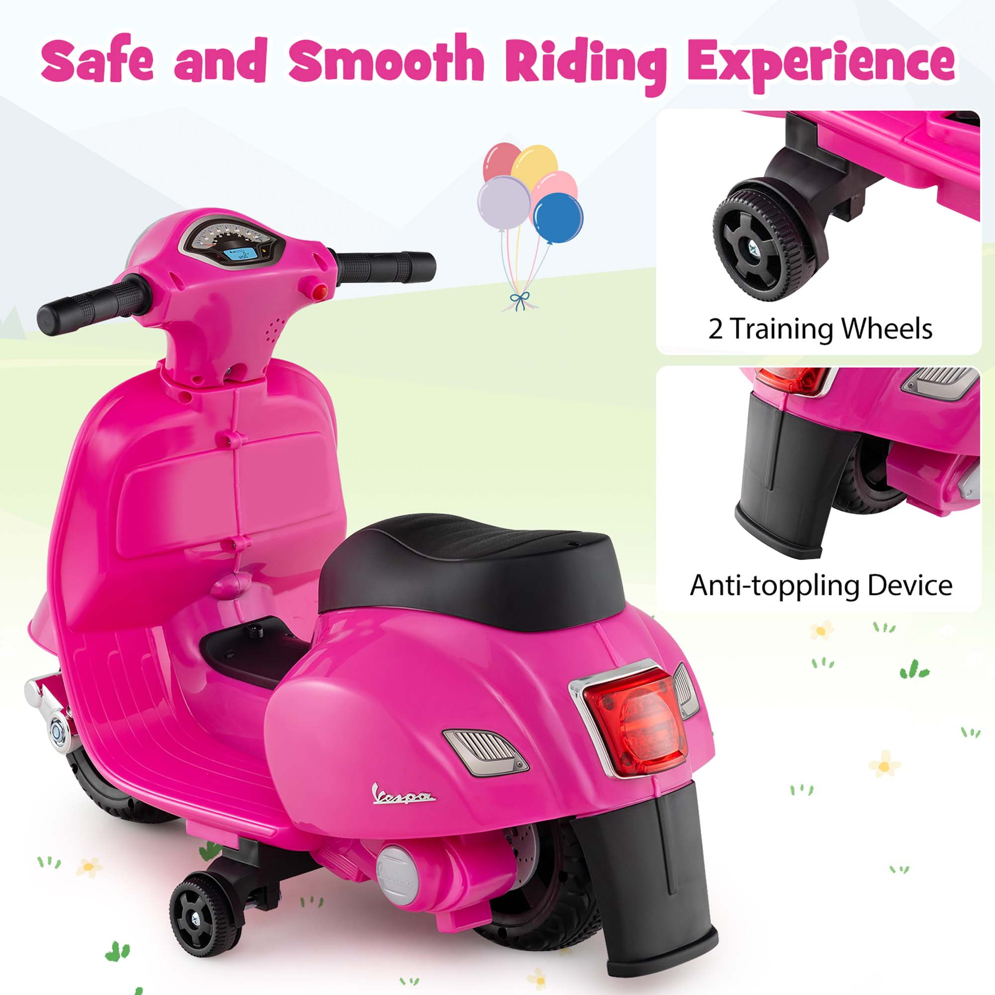 Costway Kids Ride on Motorcycle with Training Wheels Headlight Horn 6V Battery Pink