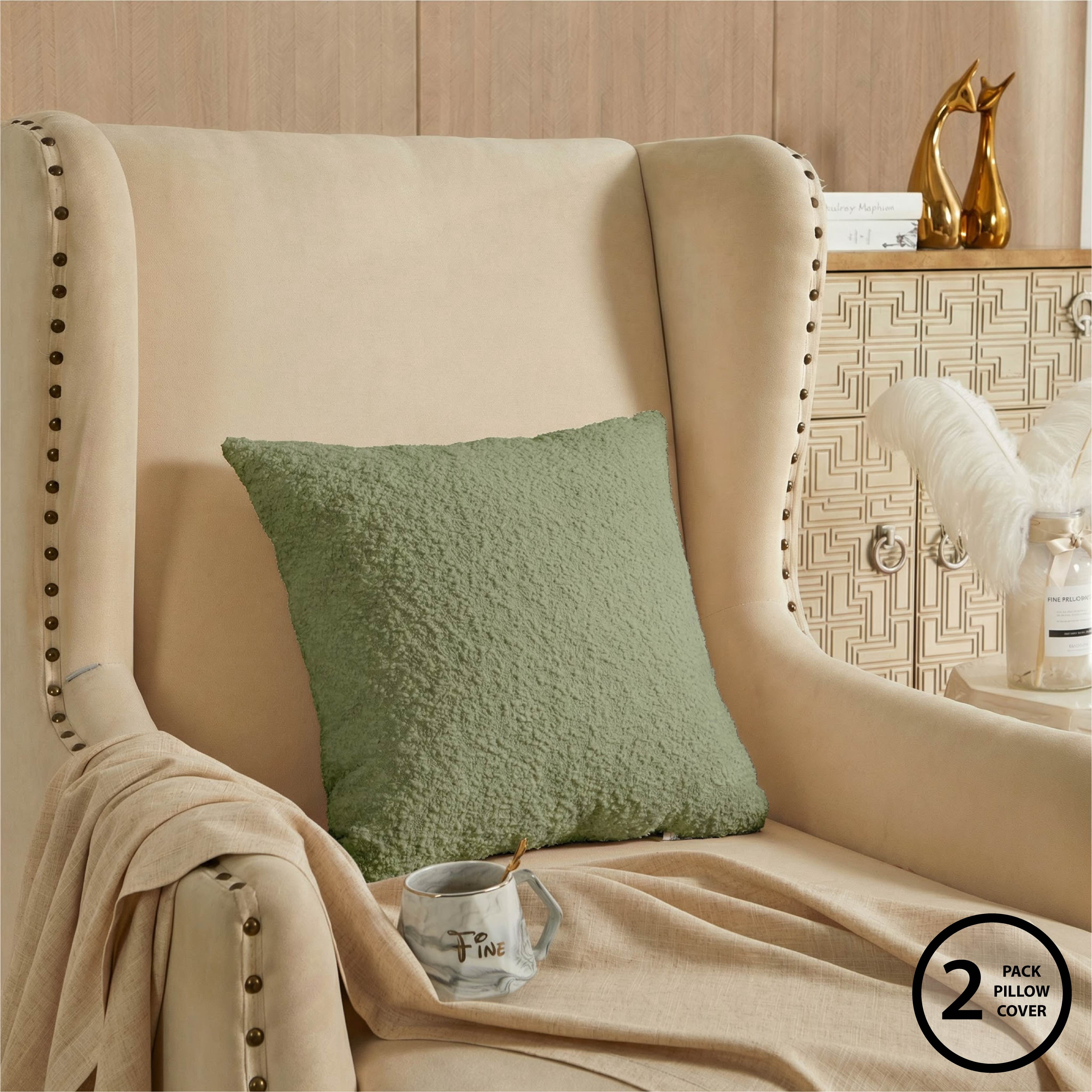 Mainstays 18"x18" Boucle Decorative Throw Pillow Cover- 2Pk- Bay Leaf
