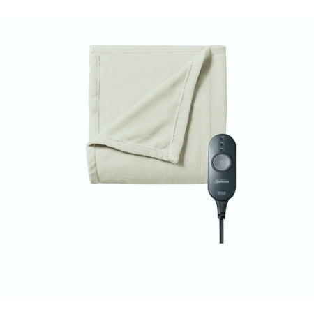 Sunbeam Microplush Heated Throw (50" x 60"), Push Button Controller with 3 Heat Settings, Seashell