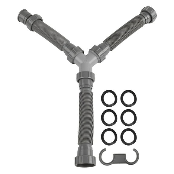 Complete Set Of Components In Flexible Double Sink Drain Installation Kit