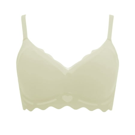 WCJM Women s Nylon Spandex Green nylon underwear Ladies  Thin Seamless Latex Without Ring Small Chest Gathered Special Side Breasts Sports Beautiful Back Bra