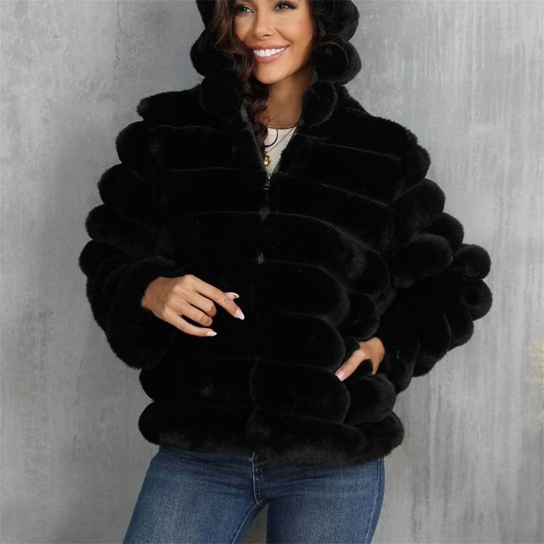 Hfyihgf Women Fluffy Faux Fur Coat Cropped Jacket Long Sleeve Zip