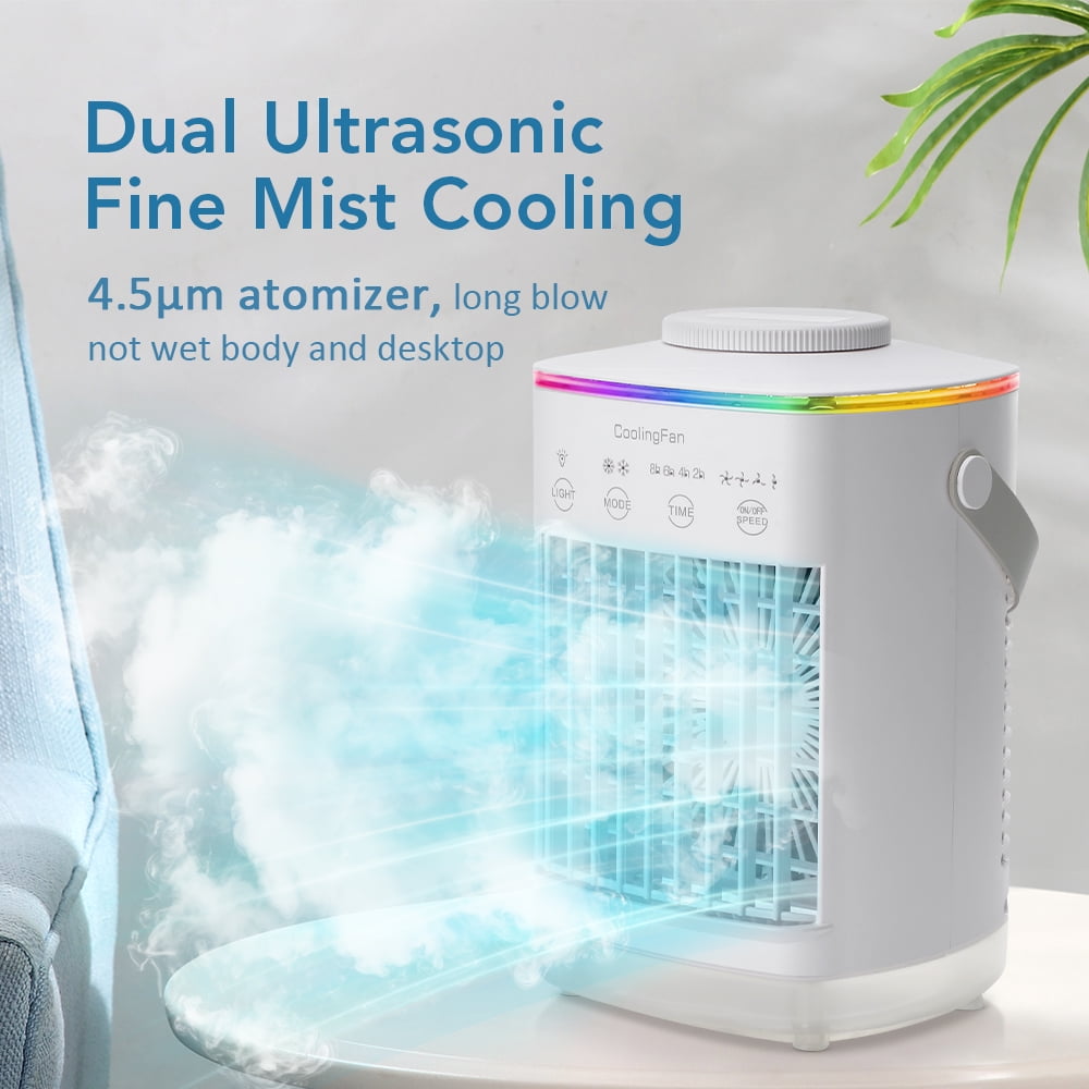 Air Cooler 2-in-1 Cooling & Ambiance, Aesthetic Home Decor Cooling Fan 4 Customizable Speeds Air Circulator, Low Noise and Large Water Tank Air Conditioner Fan for Hot Summer