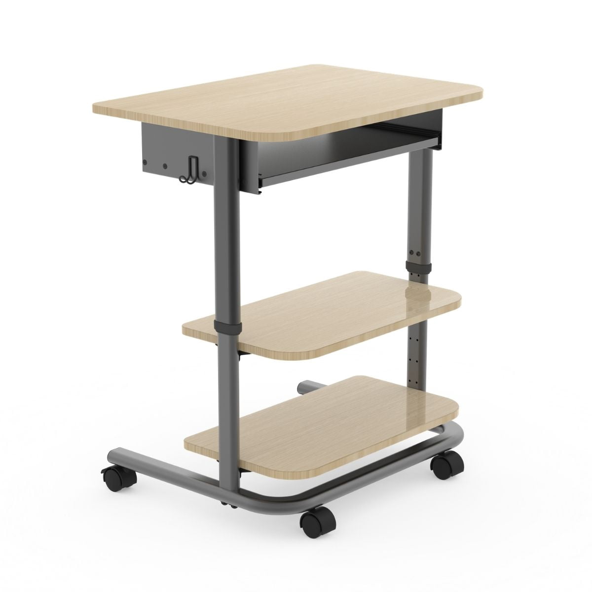 Stand Up Desk Store Adjustable Height Mobile Laptop Workstation with Retractable Keyboard Tray (Charcoal Frame/White Oak Top, 29” Wide)