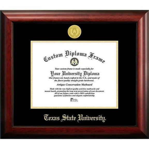Campus Images TX956GED-1411 11 x 14 in. Texas State, San Marcos Gold Embossed Diploma Satin Mahogany Frame