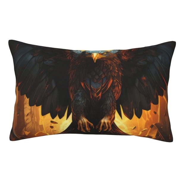 Fotbe Cool Black Eagle Funda de Almohada Decorativa Estilo Occidental, Lujo en Algodón, Fundas para Almohadas King, Cojín Estampado para Decoración del Hogar-16"x24"