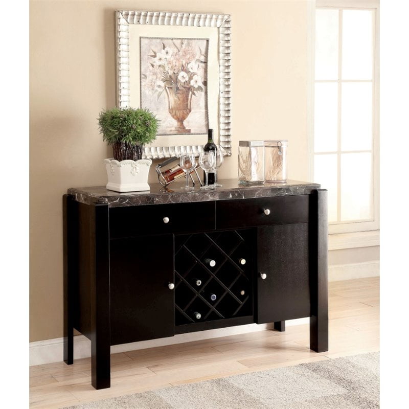 Furniture of America Ramsy Transitional Marble Top Buffet in Black