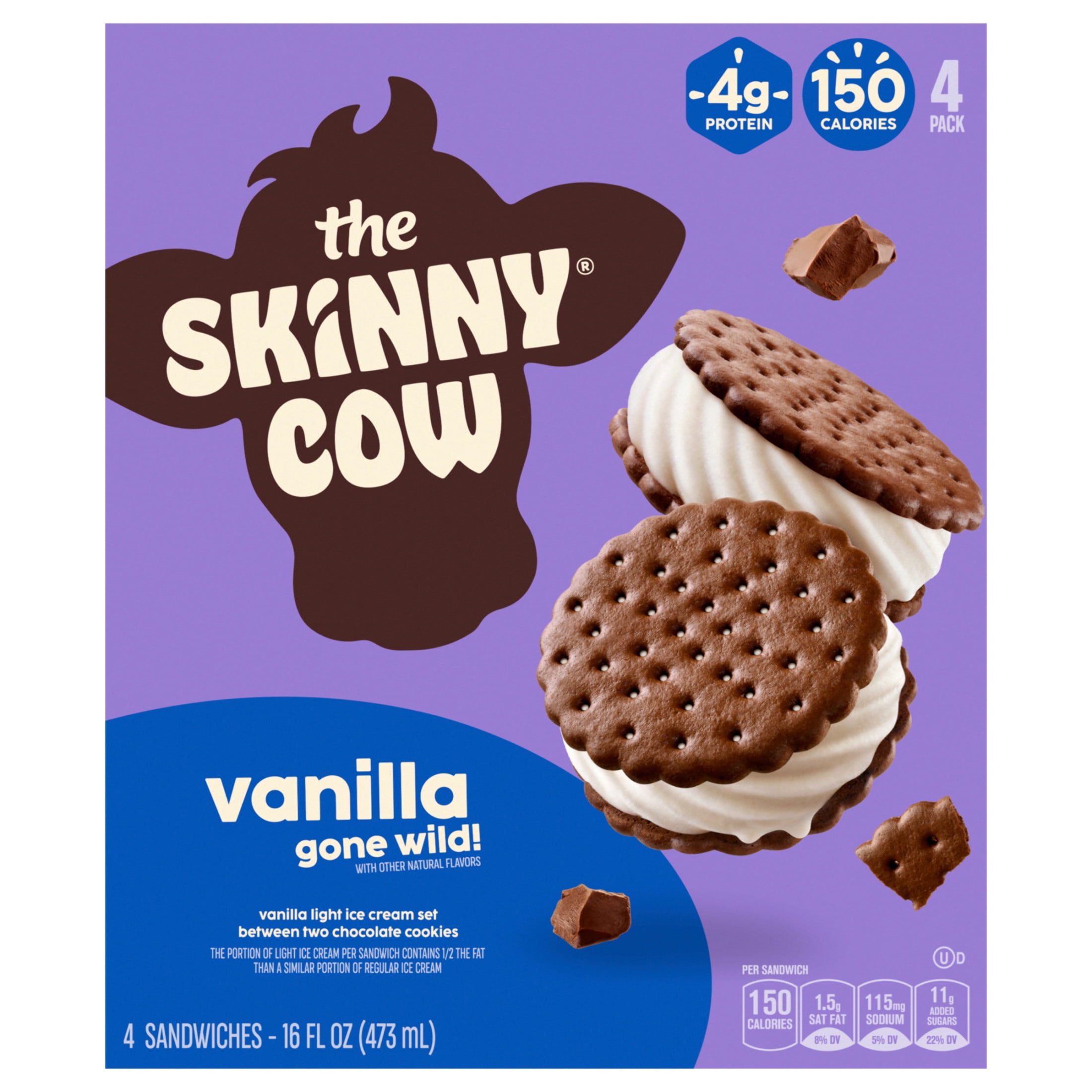 Skinny Cow Vanilla Gone Wild! Light Ice Cream Sandwiches, 4 Count